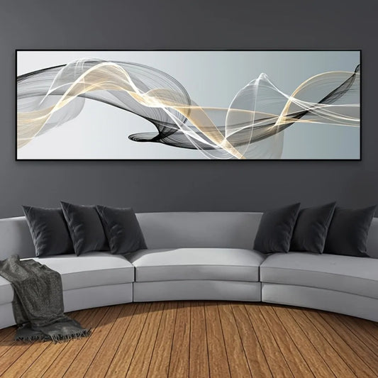 Black and White Line Art Canvas Modern Abstract Pine Wood Frame
