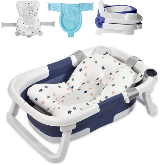 Foldable Baby Bath Tub with Cushion and Built In Thermometer