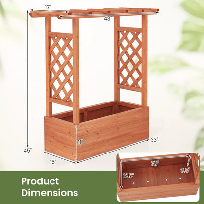 Wooden Raised Garden Bed with Trellis Hanging Roof and Drainage