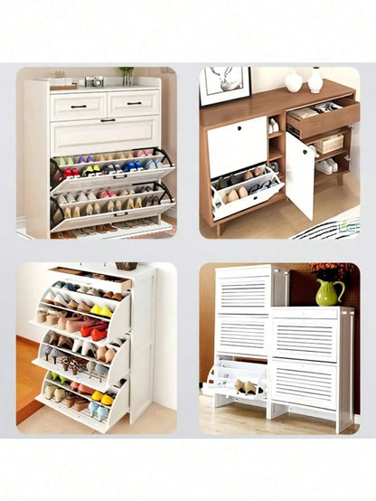 Rotating Shoe Cabinet Double Layer Stainless Steel Space Saving